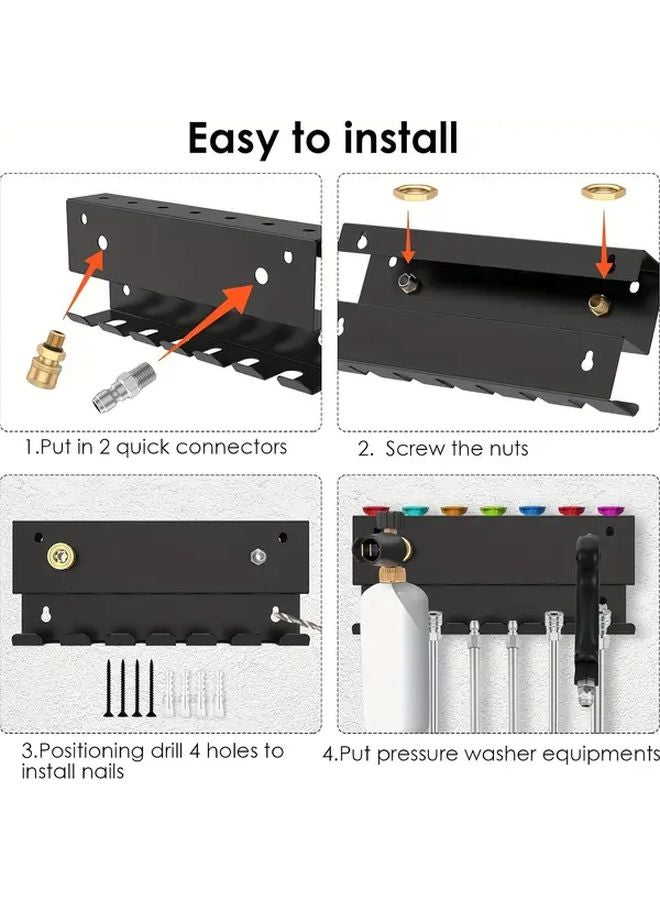 Black Wall Mounted Pressure Washer Gun Holder With Quick Connector And Foam Cannon Organizer - Image 5